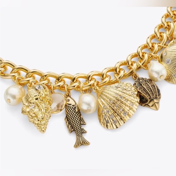 Kurt Geiger Gold Charm Necklace Shell Pearl Fish Statement Luxe Boho Y2K NEW - Picture 5 of 12